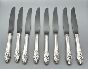 Oneida Community Evening Star Set of 8 Dinner Knives 9" Stainless Tips 1950